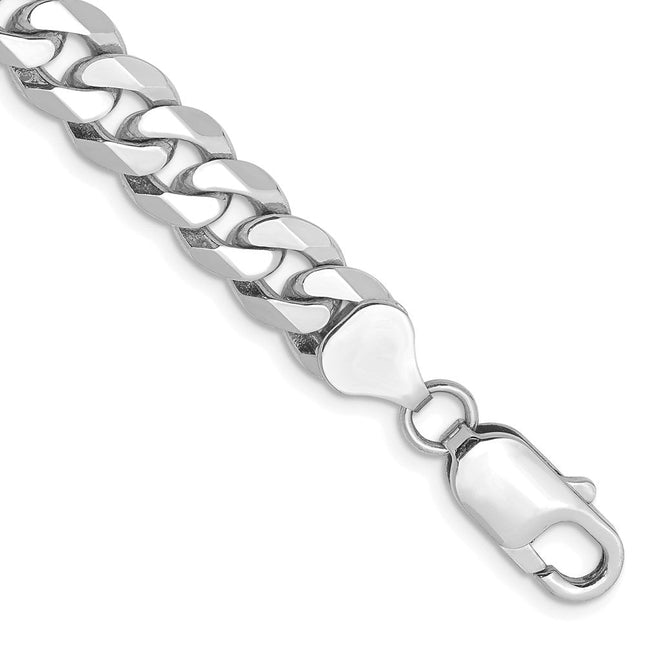 14K White Gold Flat Beveled Curb with Lobster Clasp Bracelet, 8 x 8mm