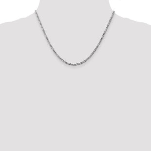 14K White Gold Flat Figaro with Lobster Clasp Chain (Style WFIG070-18)