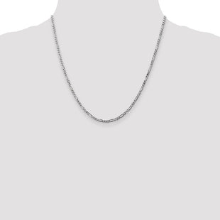14K White Gold Flat Figaro with Lobster Clasp Chain (Style WFIG070-20)