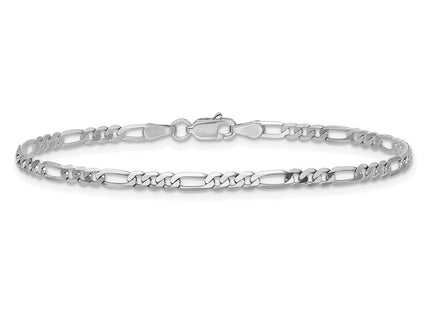 14K White Gold Flat Figaro with Lobster Clasp Bracelet (Style WFIG070-7)