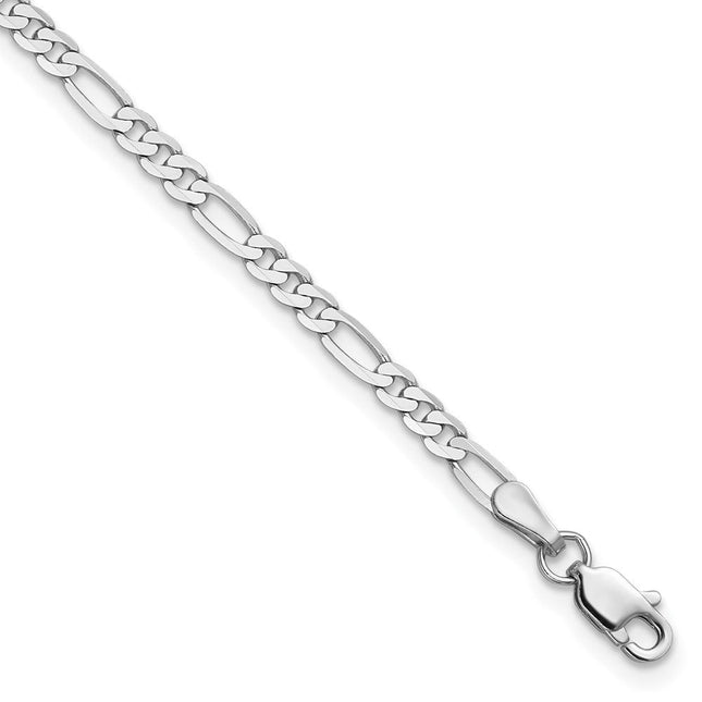 14K White Gold Flat Figaro with Lobster Clasp Bracelet, 7 x 2.75mm