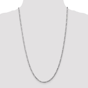 14K White Gold Flat Figaro with Lobster Clasp Chain (Style WFIG080-20)