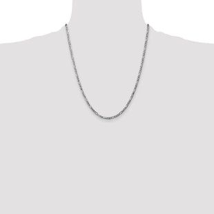 14K White Gold Flat Figaro with Lobster Clasp Chain (Style WFIG080-22)