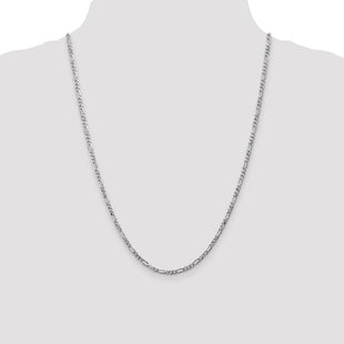 14K White Gold Flat Figaro with Lobster Clasp Chain (Style WFIG080-24)