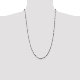 14K White Gold Flat Figaro with Lobster Clasp Chain (Style WFIG080-26)