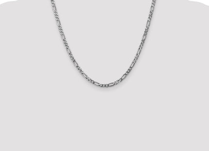 14K White Gold Flat Figaro with Lobster Clasp Chain (Style WFIG100-20)