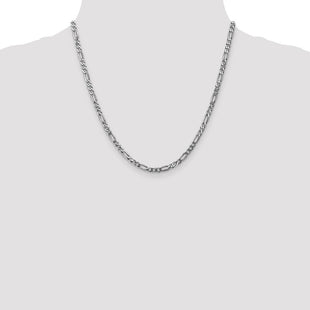 14K White Gold Flat Figaro with Lobster Clasp Chain (Style WFIG100-20)