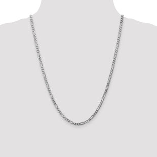 14K White Gold Flat Figaro with Lobster Clasp Chain (Style WFIG100-24)
