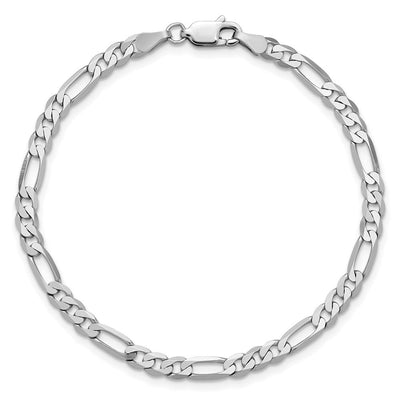 14K White Gold Flat Figaro with Lobster Clasp Bracelet, 7 x 4mm