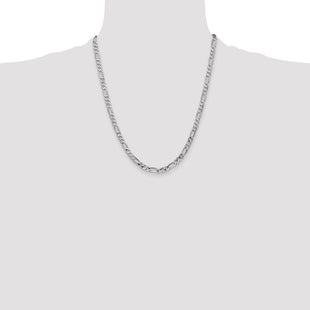 14K White Gold Flat Figaro with Lobster Clasp Chain (Style WFIG120-22)