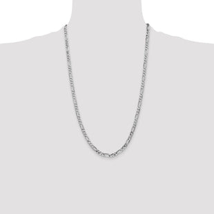 14K White Gold Flat Figaro with Lobster Clasp Chain (Style WFIG120-26)