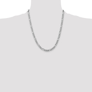 14K White Gold Flat Figaro with Lobster Clasp Chain (Style WFIG140-22)