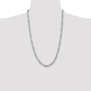 14K White Gold Flat Figaro with Lobster Clasp Chain (Style WFIG140-26)