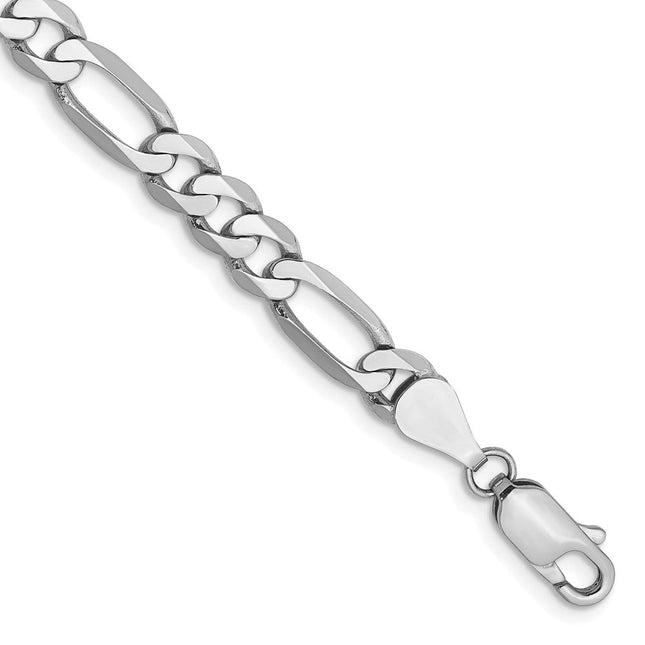 14K White Gold Flat Figaro with Lobster Clasp Bracelet, 7 x 5.5mm
