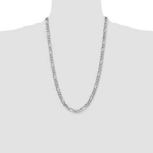 14K White Gold Flat Figaro with Lobster Clasp Chain (Style WFIG160-26)