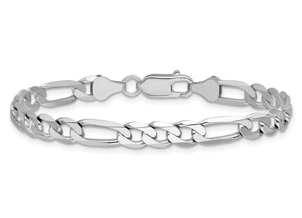 14K White Gold Flat Figaro with Lobster Clasp Bracelet (Style WFIG160-7)