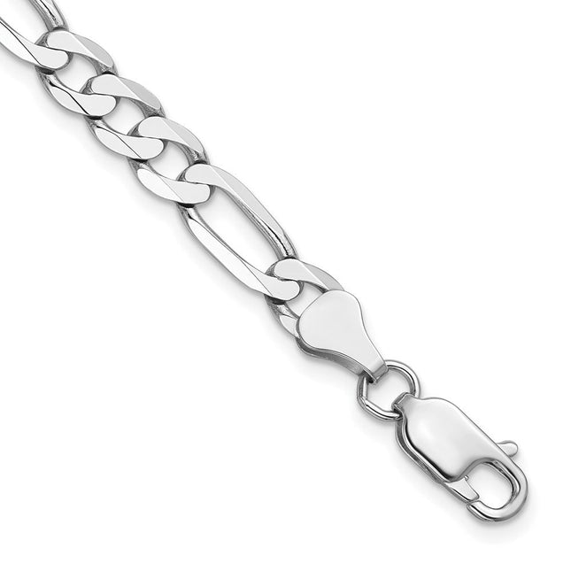 14K White Gold Flat Figaro with Lobster Clasp Bracelet, 7 x 6mm