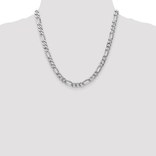 14K White Gold Flat Figaro with Lobster Clasp Chain (Style WFIG180-20)