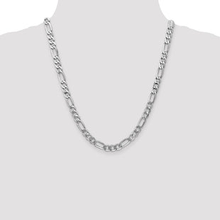 14K White Gold Flat Figaro with Lobster Clasp Chain (Style WFIG180-22)