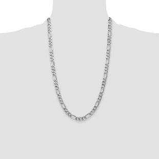 14K White Gold Flat Figaro with Lobster Clasp Chain (Style WFIG180-26)