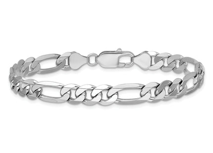 14K White Gold Flat Figaro with Lobster Clasp Bracelet, 8 x 7.5mm