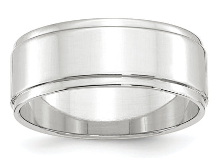 14k White Gold Flat with Step Edge Wedding Band