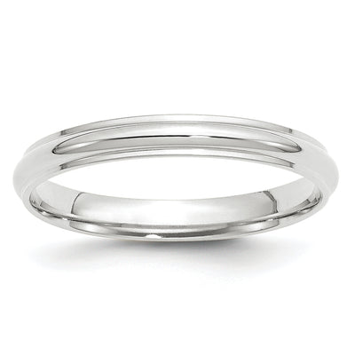14K White Gold Half Round with Edge Wedding Band