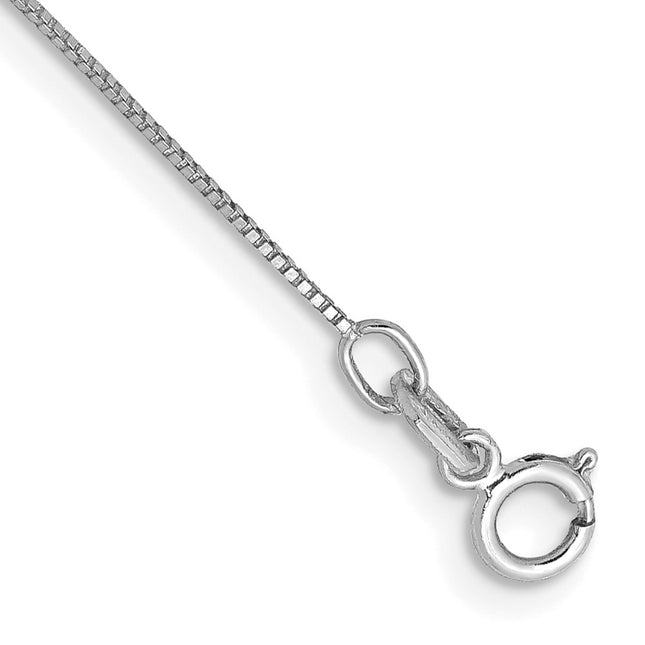 14K White Gold . Box with Spring Ring Clasp Anklet, 10 x 0.5mm