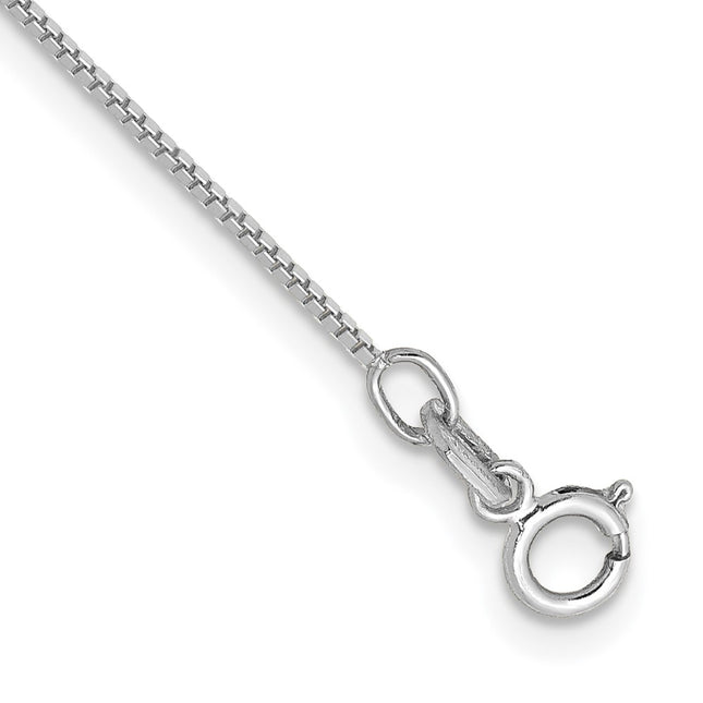 14K White Gold . Box with Spring Ring Clasp Anklet, 10 x 0.7mm