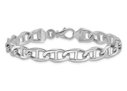 14K White Gold Hand Polished Fancy Anchor Link with Fancy Lobster Clasp Bracelet, 1 x 9mm