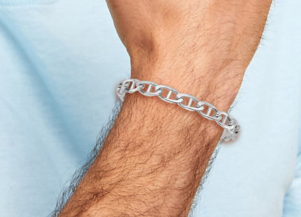 14K White Gold Hand Polished Fancy Anchor Link with Fancy Lobster Clasp Bracelet, 1 x 9mm