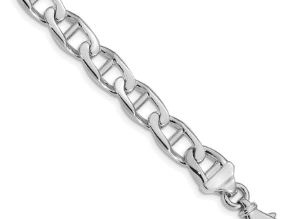 14K White Gold Hand Polished Fancy Anchor Link with Fancy Lobster Clasp Bracelet, 1 x 9mm
