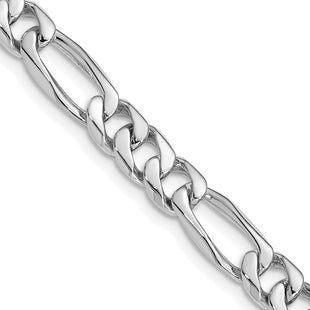 14K White Gold Hand Polished Figaro Link with Fancy Lobster Clasp Chain (per inch) (Style WLK107)