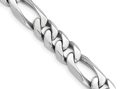 14K White Gold Hand Polished Figaro Link with Fancy Lobster Clasp Chain (per inch), 1 x 8mm