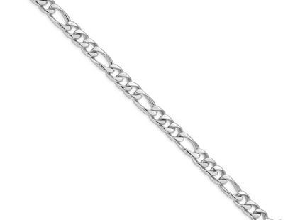 14K White Gold Hand Polished Figaro Link with Box Catch Clasp Bracelet, 1 x 9mm