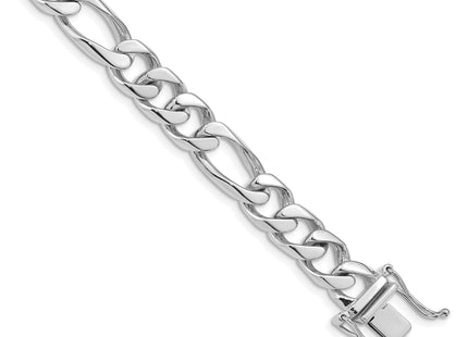 14K White Gold Hand Polished Figaro Link with Box Catch Clasp Bracelet, 1 x 9mm