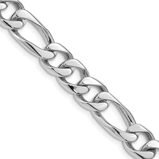 14K White Gold Hand Polished Figaro Link with Box Catch Clasp Chain (per inch) (Style WLK109)