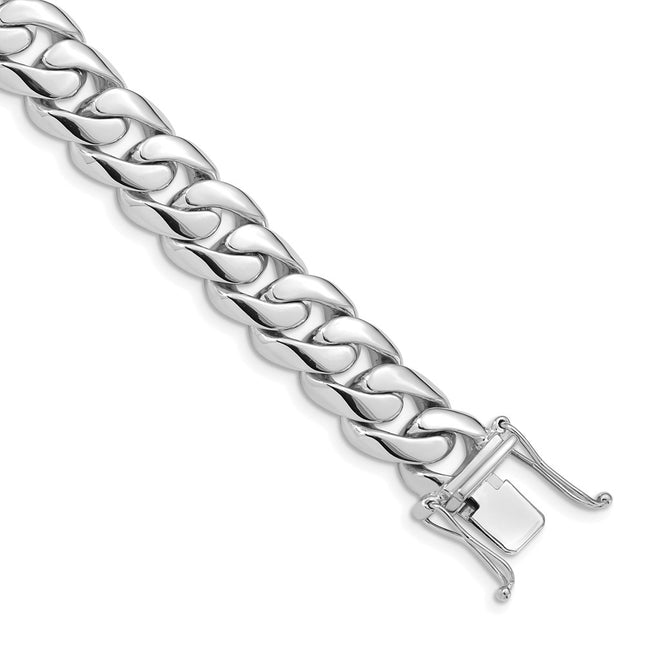 14K White Gold Hand Polished Rounded Curb Link with Box Catch Clasp Bracelet, 1 x 10.8mm
