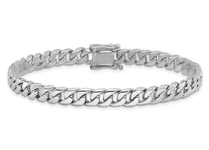 14K White Gold Hand Polished Flat Beveled Curb Link with Box Catch Clasp Bracelet