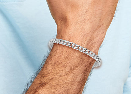 14K White Gold Hand Polished Flat Beveled Curb Link with Box Catch Clasp Bracelet