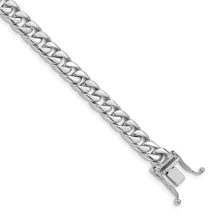 14K White Gold Hand Polished Flat Beveled Curb Link with Box Catch Clasp Bracelet (Style WLK131-8)
