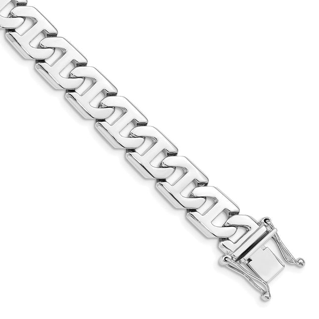 14K White Gold Hand Polished Fancy Link with Box Catch Clasp Bracelet