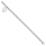 14K White Gold Engravable Solid Dangle Heart Charm and Solid Polished Link, 7.5 x 28mm view