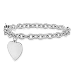 14K White Gold Engravable Solid Dangle Heart Charm and Solid Polished Link, 7.5 x 28mm view