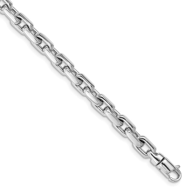 14K White Gold 8. Hand Polished Fancy Link with Lobster Clasp Bracelet, 20 x 5.3mm