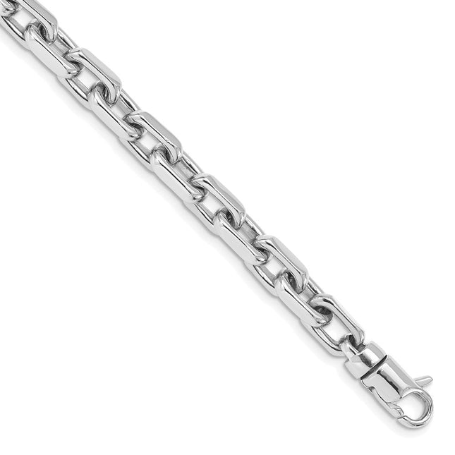 14K White Gold 8. Hand Polished Fancy Link with Lobster Clasp Bracelet, 20 x 7mm