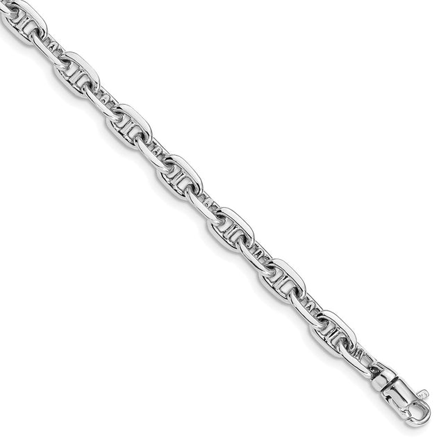 14K White Gold 8. Hand Polished Fancy Link with Lobster Clasp Bracelet, 18 x 5.1mm