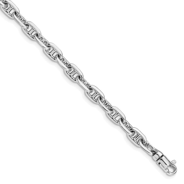 14K White Gold 8. Hand Polished Fancy Link with Lobster Clasp Bracelet, 1 x 5.1mm