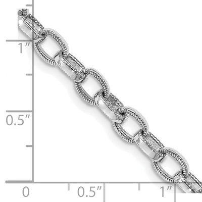 14K White Gold Hand Polished with Ridged Edge Fancy Link Fancy Lobster Clasp Necklace