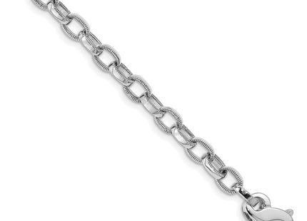 14K White Gold 7. Hand Polished with Ridged Edge Fancy Link Fancy Lobster Clasp Necklace